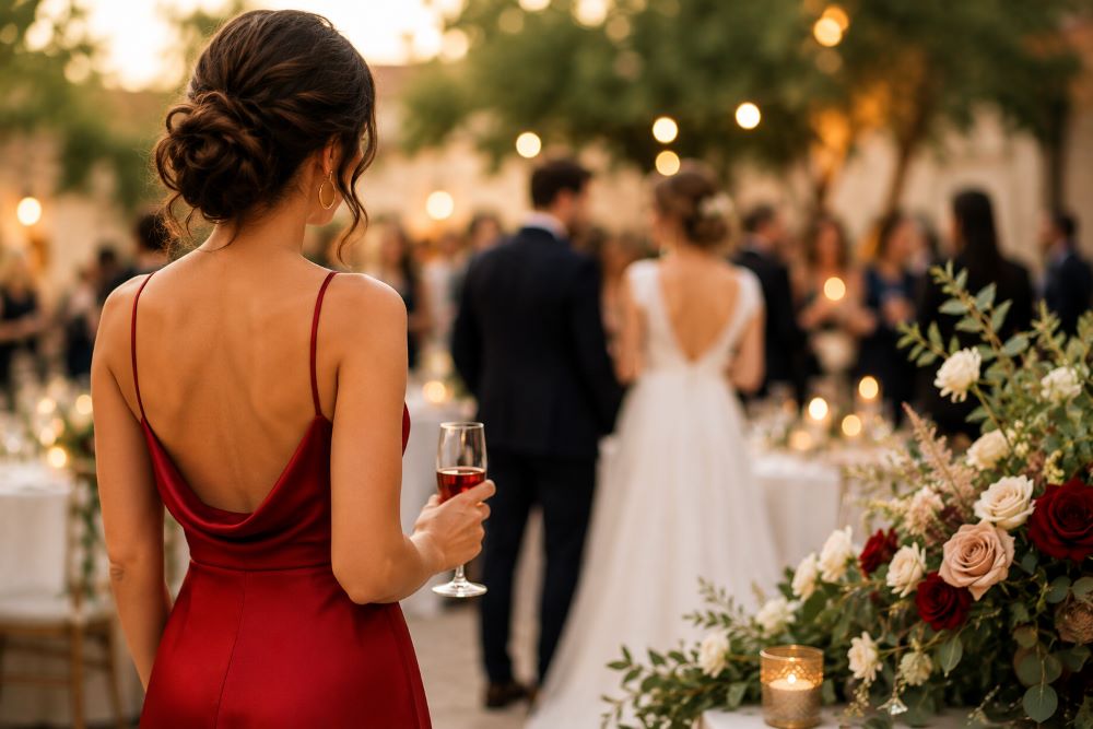 Rotes Kleid auf einer Hochzeit